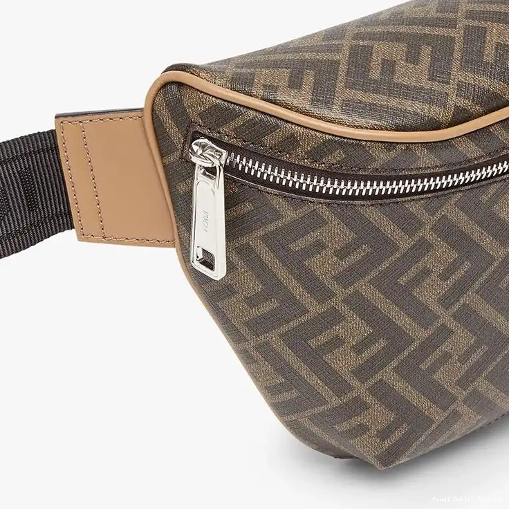 Cheap HOT Fendi FF Black Brown Fabric In Motif Belt Bag 0505
